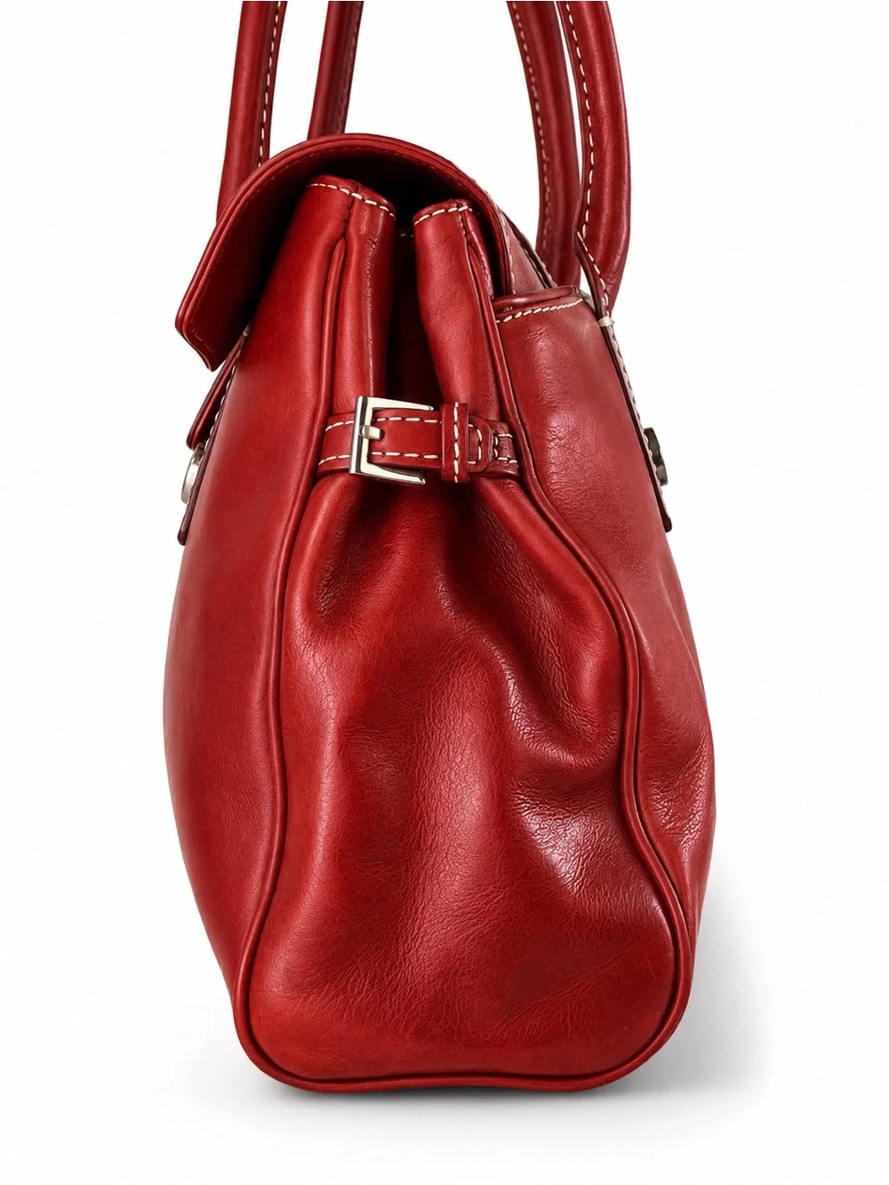 Vintage Michael Kors Burgundy Red Leather Satchel Shoulder Bag Silver Hardware